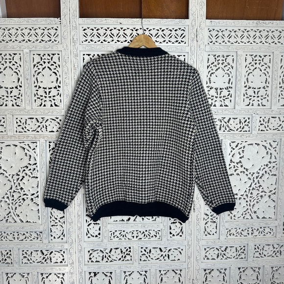 Brooks Brothers 100% Wool Black & White Houndstooth Preppy Button Up Cardigan - Picture 6 of 7